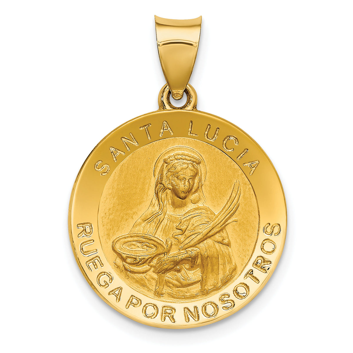 14K Polished / Satin Hollow Spanish St. Lucy Medal Pendant-XR1693