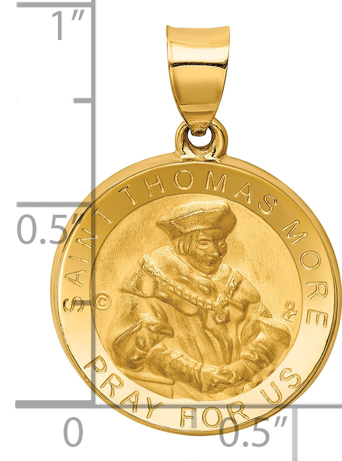 14K Polished / Satin St. Thomas More Hollow Medal Pendant-XR1696