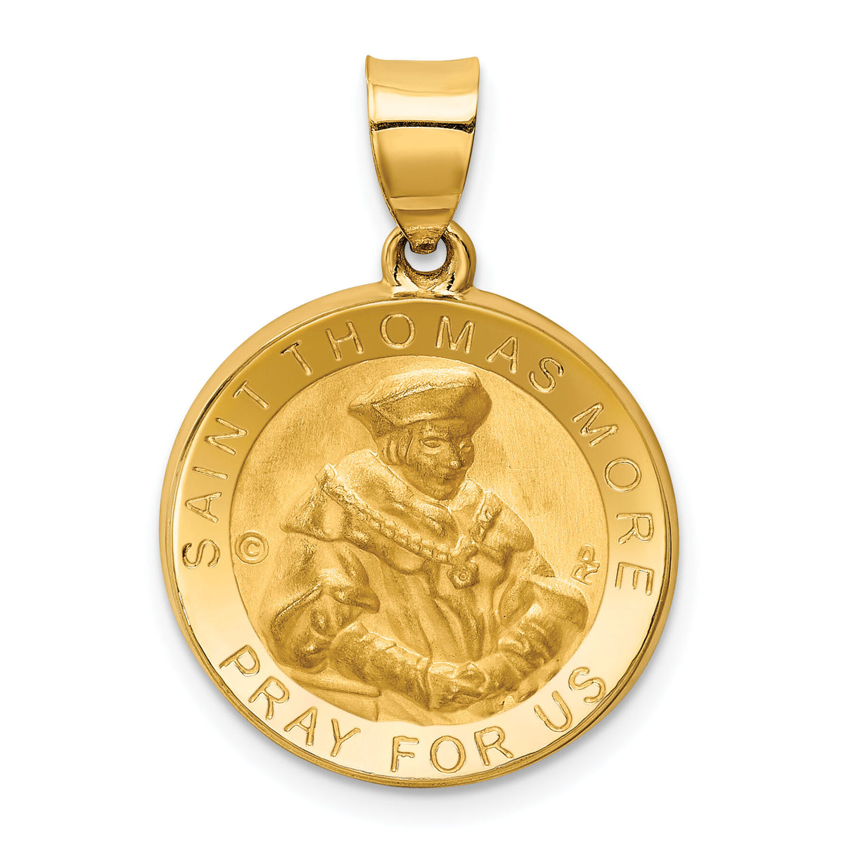 14K Polished / Satin St. Thomas More Hollow Medal Pendant-XR1696