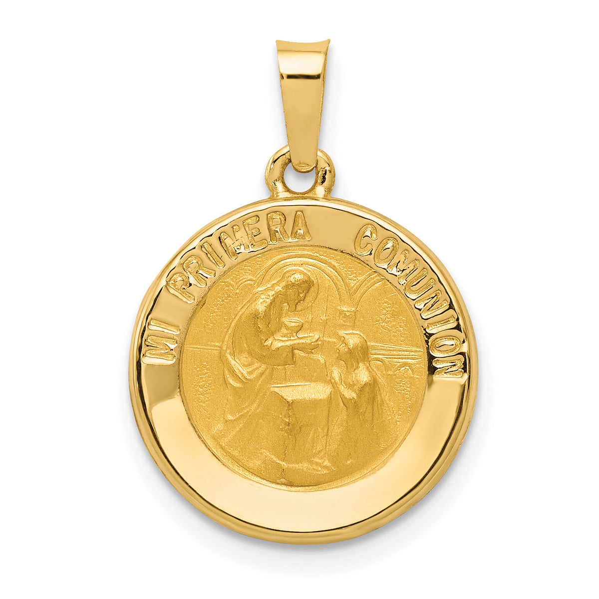 14k Polished/Satin Spanish 1st Communion Medal Hollow Pendant-XR1699