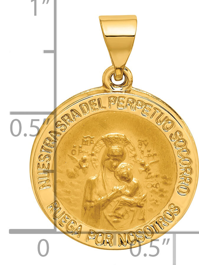 14K Hollow Polished/Satin Spanish Perpetuo Socorro Medal-XR1705