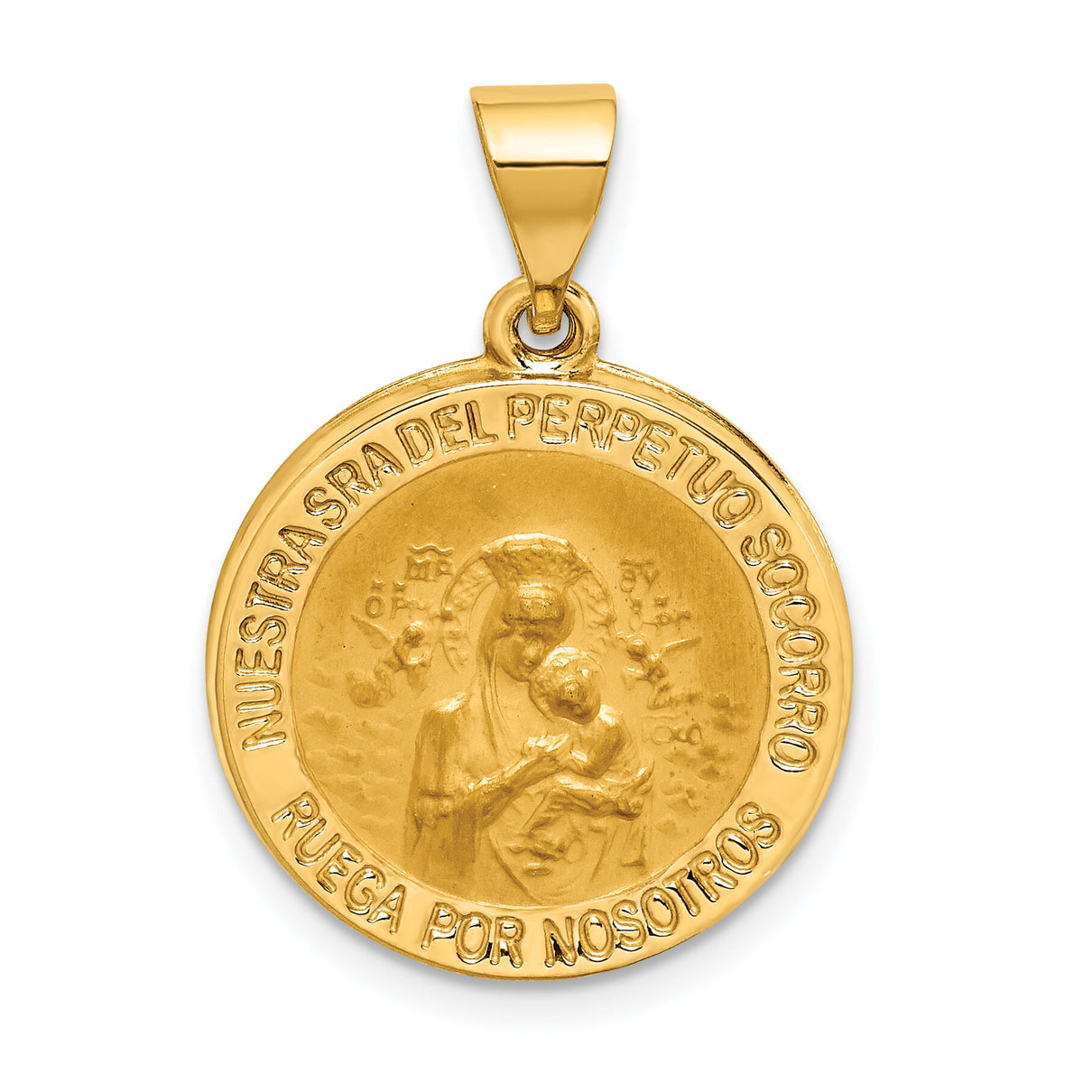 14K Hollow Polished/Satin Spanish Perpetuo Socorro Medal-XR1705