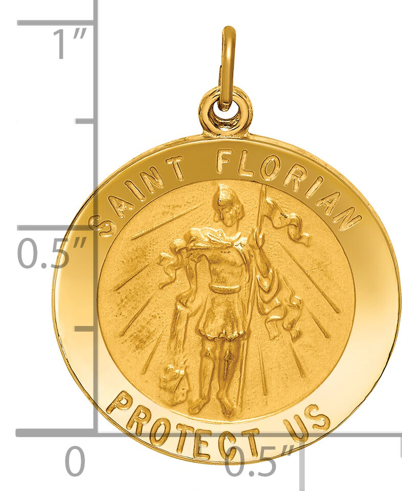 14k Solid Polished/Satin Round St. Florian Medal-XR1708