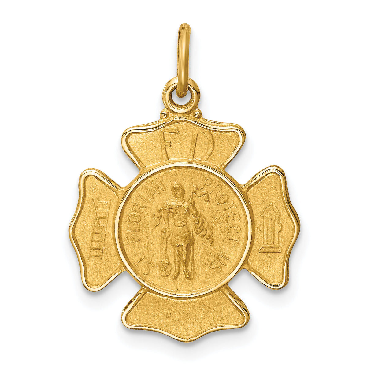 14k Solid Polished/Satin Small St. Florian Fire Dept. Badge Medal-XR1709