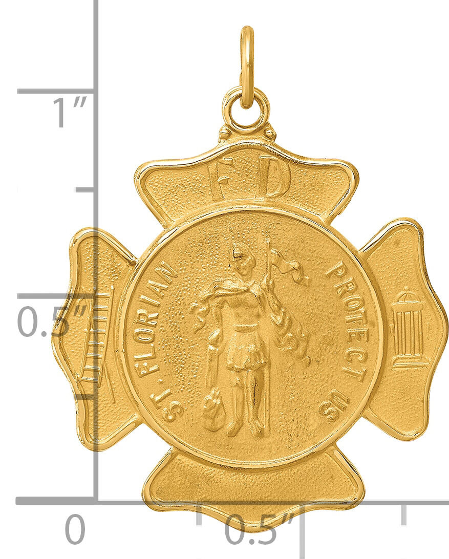 14k Solid Polished/Satin Large St. Florian Fire Dept. Badge Medal-XR1710
