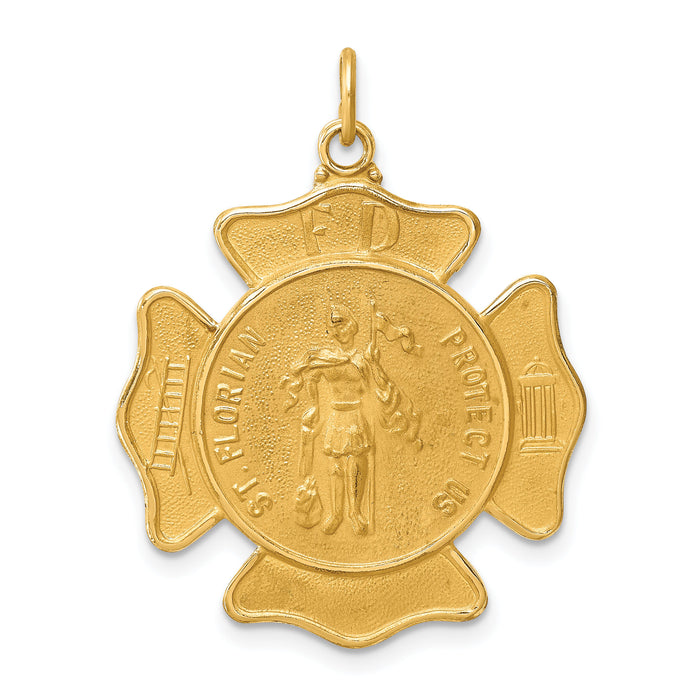 14k Solid Polished/Satin Large St. Florian Fire Dept. Badge Medal-XR1710