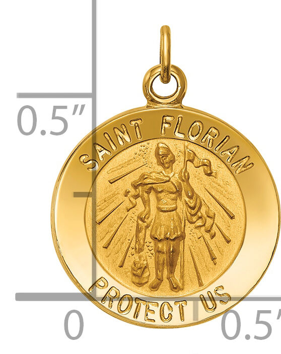 14k Solid Polished/Satin Small St. Florian Medal-XR1711