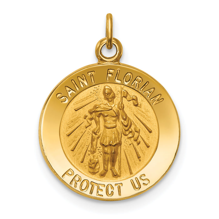 14k Solid Polished/Satin Small St. Florian Medal-XR1711
