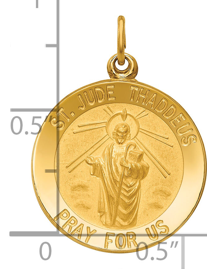 14k Solid Polished/Satin Small Round St. Jude Thaddeus Medal-XR1715
