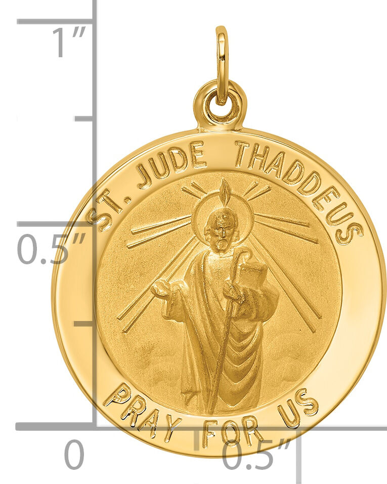 14k Solid Polished/Satin Medium Round St. Jude Thaddeus Medal-XR1716