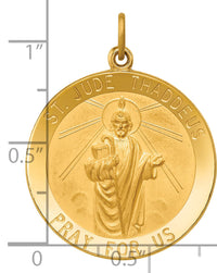 14k Solid Polished/Satin Large Round St. Jude Thaddeus Medal-XR1717