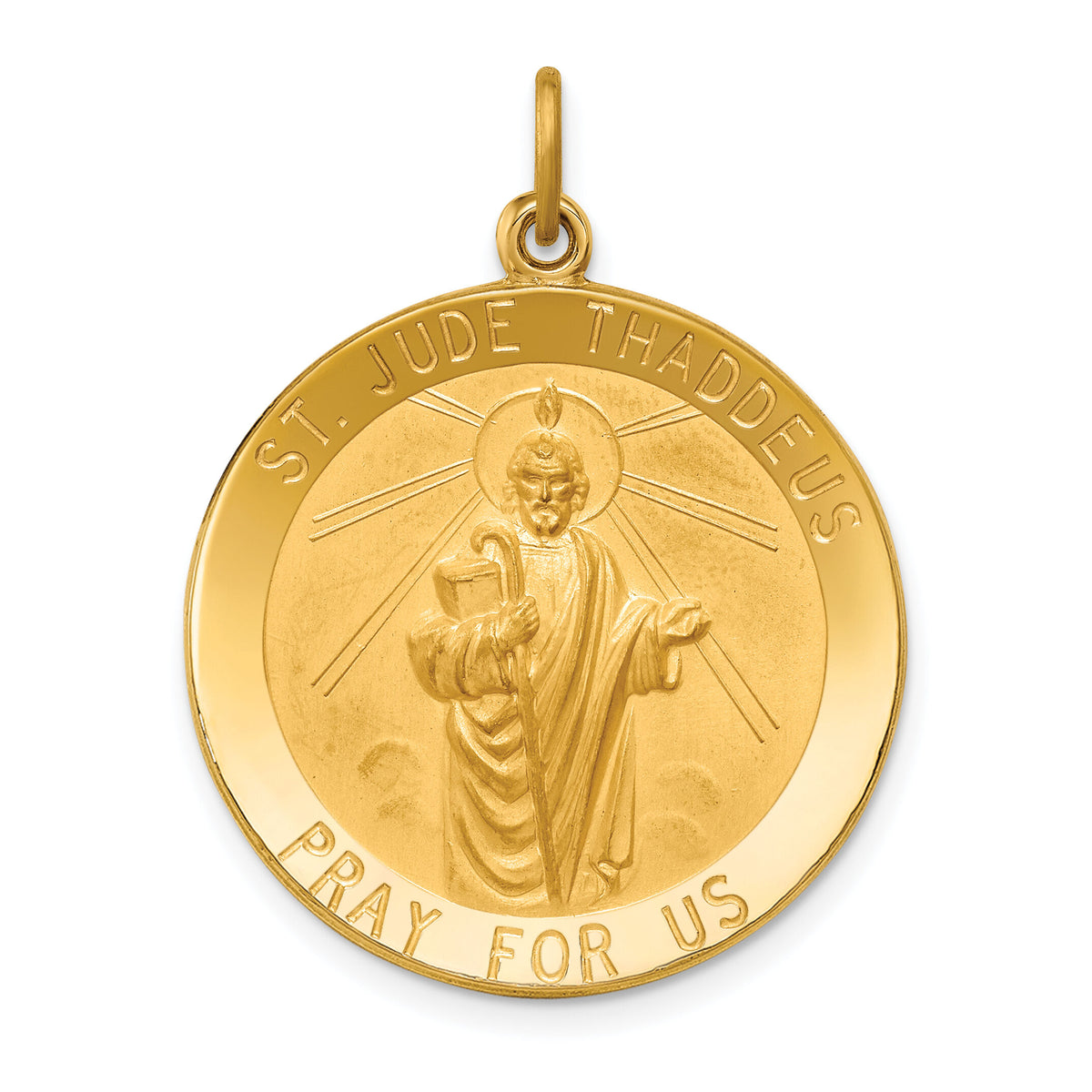 14k Solid Polished/Satin Large Round St. Jude Thaddeus Medal-XR1717
