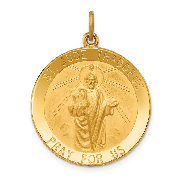 14k Solid Polished/Satin Large Round St. Jude Thaddeus Medal-XR1717