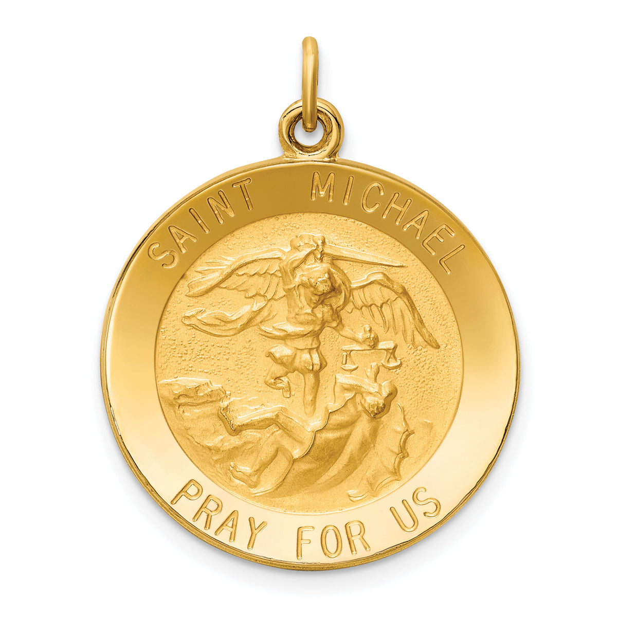 14k Solid Polished/Satin Medium Round St. Michael Medal-XR1718
