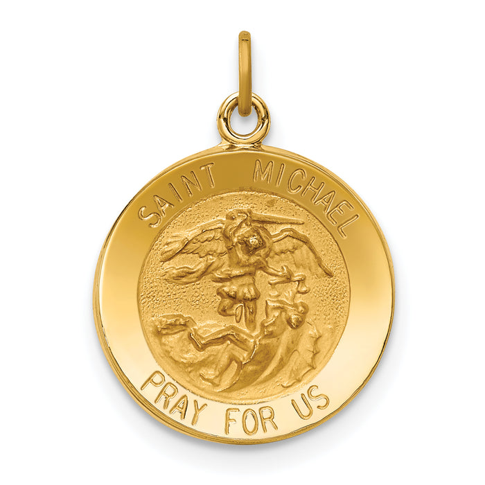 14k Solid Polished/Satin Small Round St. Michael Medal-XR1719