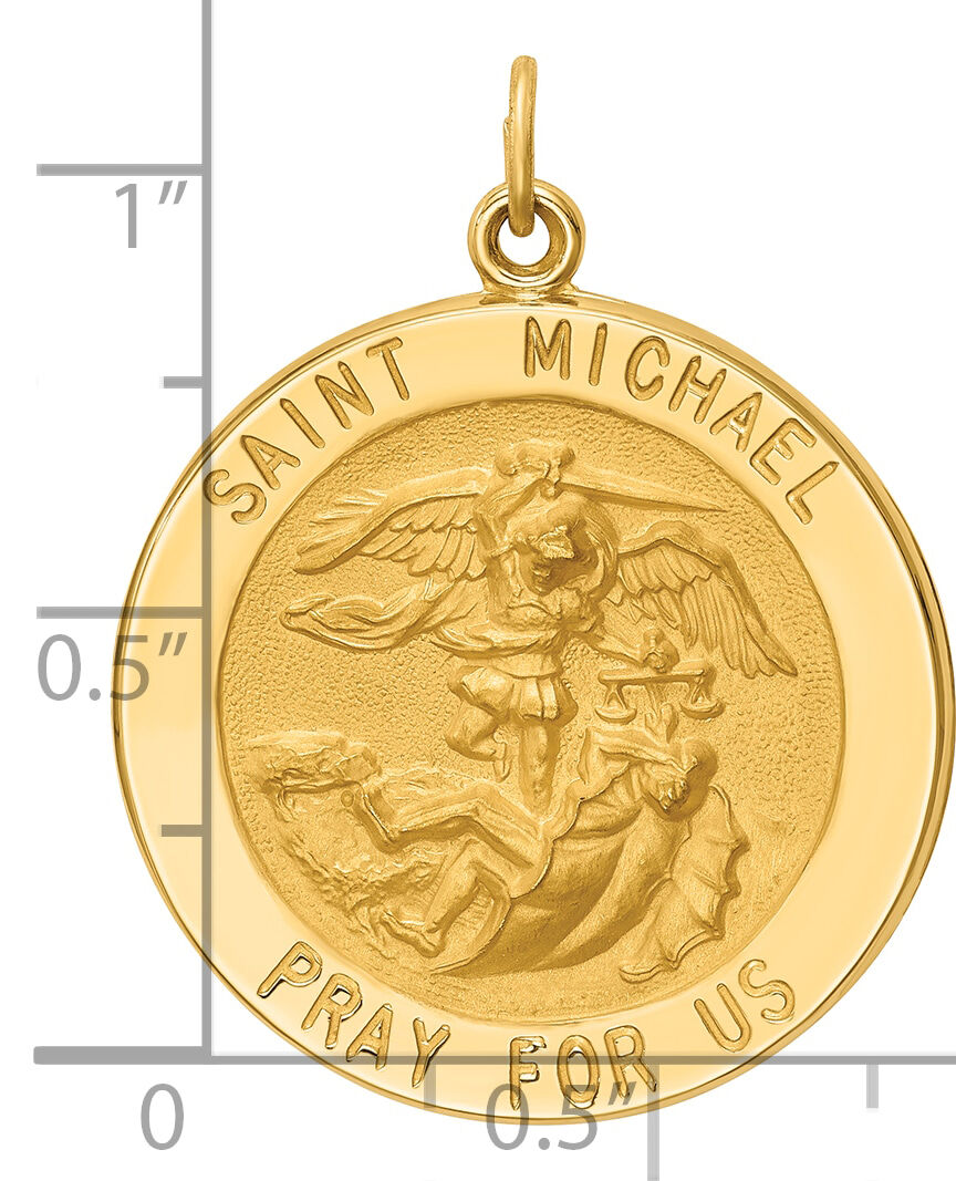 14k Solid Polished/Satin Large Round St. Michael Medal-XR1720