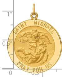 14k Solid Polished/Satin Large Round St. Michael Medal-XR1720