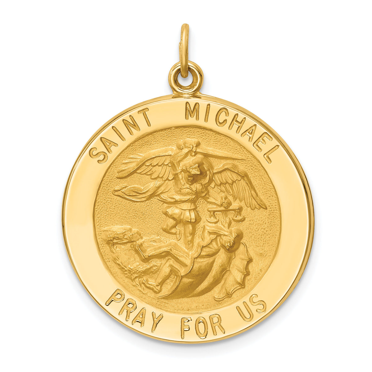 14k Solid Polished/Satin Large Round St. Michael Medal-XR1720
