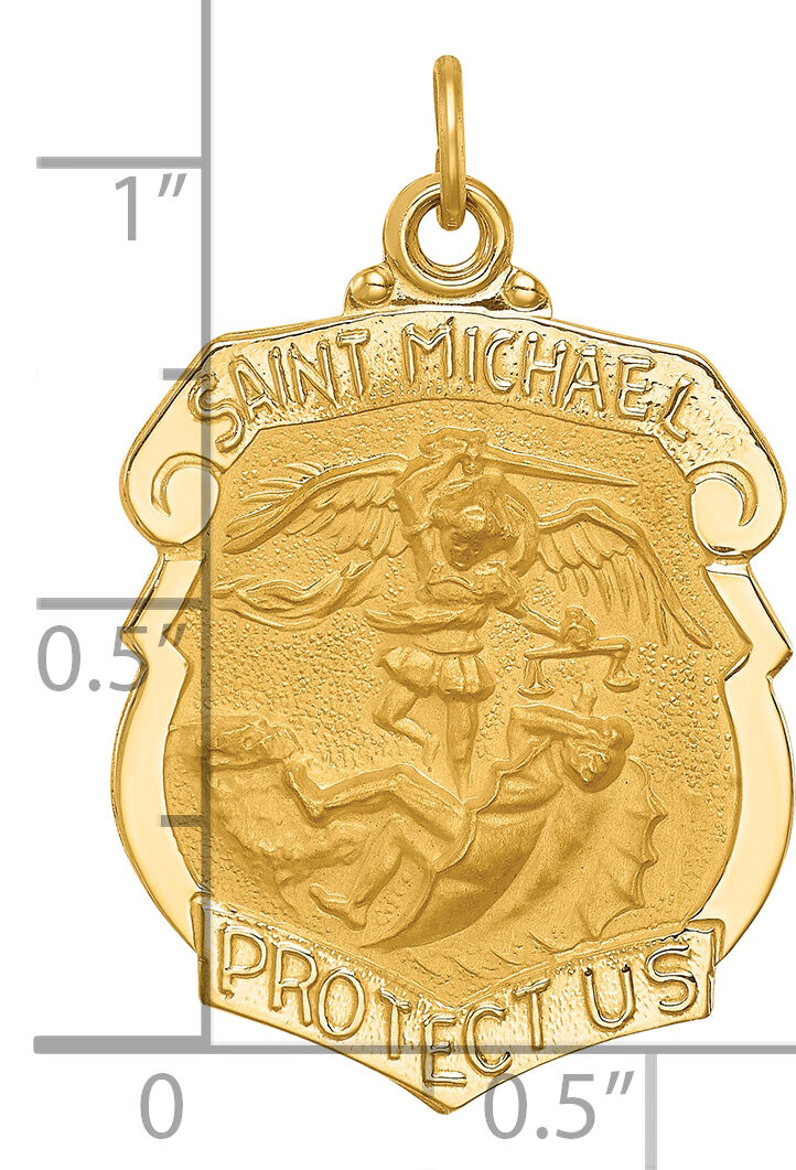 14k Solid Polished/Satin Large St. Michael Badge Medal-XR1722