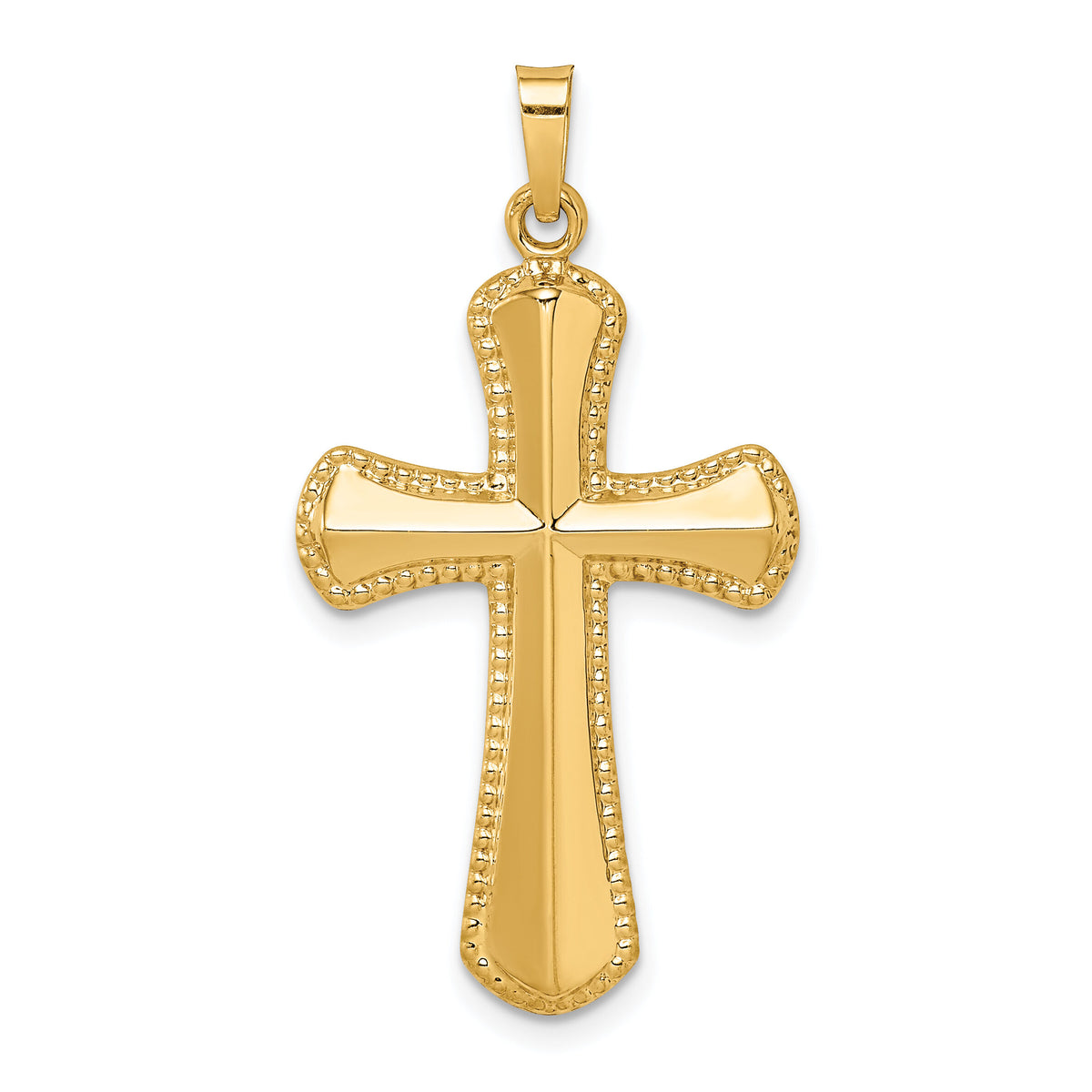 14k Hollow Polished Beaded Edge Cross-XR1725