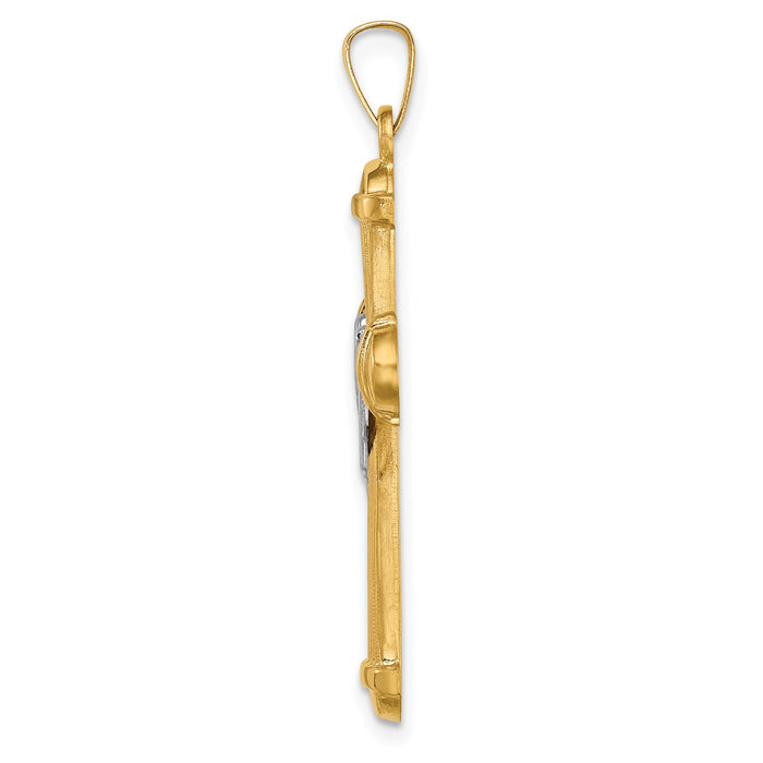 14k Two-tone Hollow Polished Draped Cross-XR1728