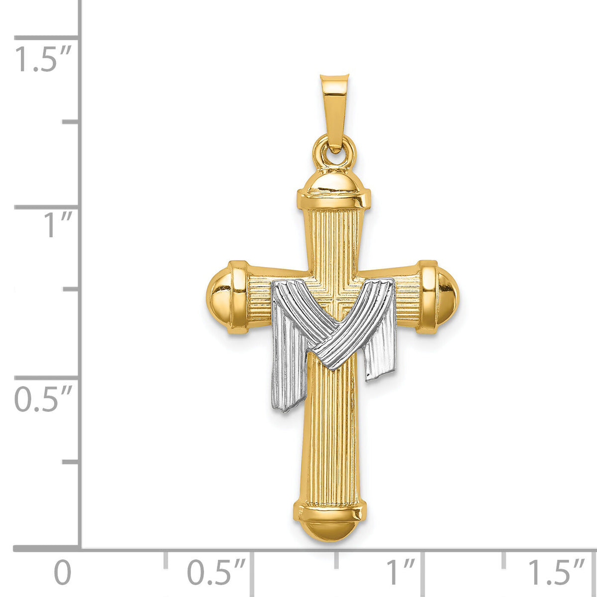 14k Two-tone Hollow Polished Draped Cross-XR1728