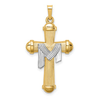 14k Two-tone Hollow Polished Draped Cross-XR1728