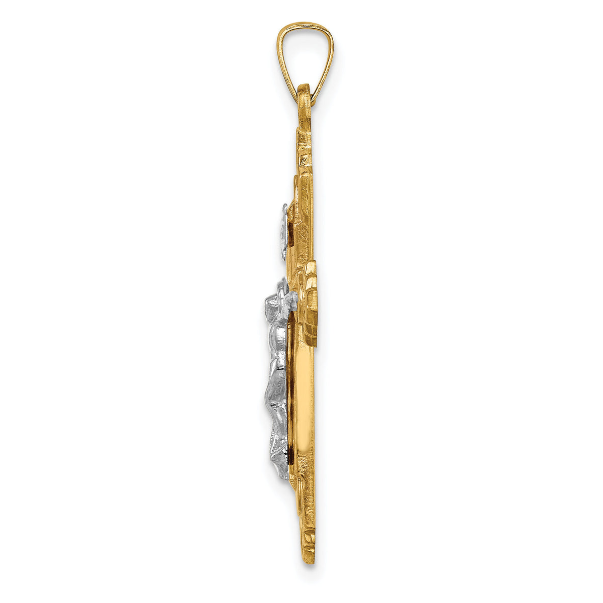 14k Two-tone Hollow Polished Fleur de Lis Crucifix-XR1729