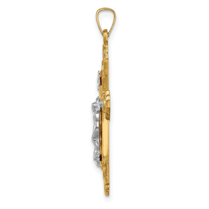 14k Two-tone Hollow Polished Fleur de Lis Crucifix-XR1729