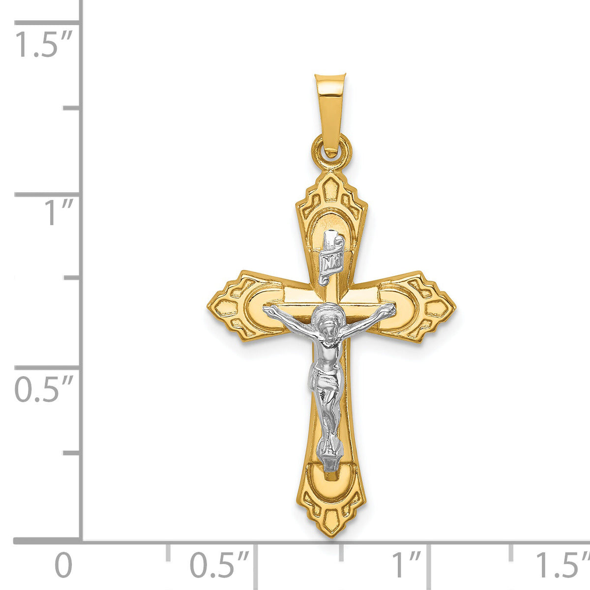 14k Two-tone Hollow Polished Fleur de Lis Crucifix-XR1729
