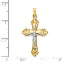 14k Two-tone Hollow Polished Fleur de Lis Crucifix-XR1729
