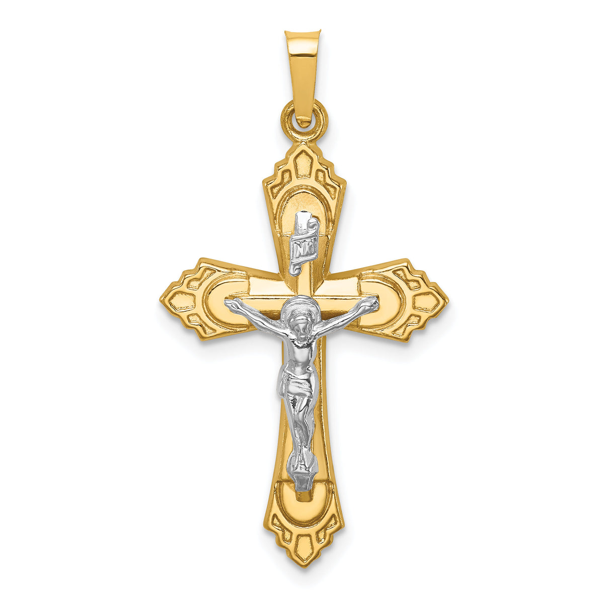 14k Two-tone Hollow Polished Fleur de Lis Crucifix-XR1729