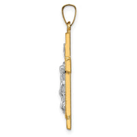 14k Two-tone Hollow Polished Textured Latin Crucifix-XR1730
