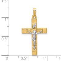 14k Two-tone Hollow Polished Textured Latin Crucifix-XR1730