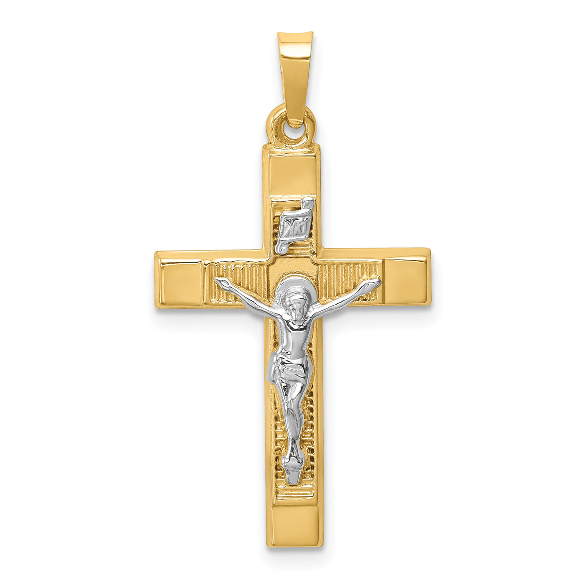 14k Two-tone Hollow Polished Textured Latin Crucifix-XR1730