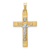 14k Two-tone Hollow Polished Textured Latin Crucifix-XR1730