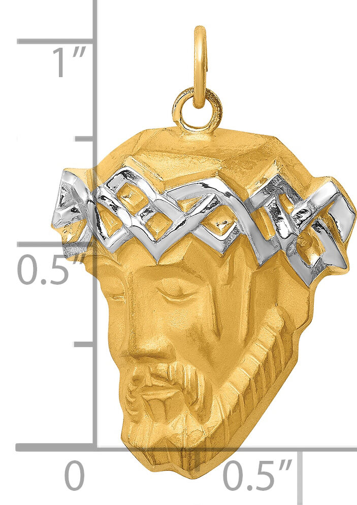 14K Hollow Polished/Satin w/Rhodium Large Jesus Medal-XR1736
