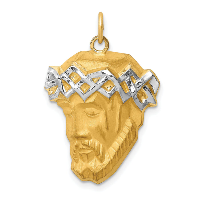 14K Hollow Polished/Satin w/Rhodium Large Jesus Medal-XR1736