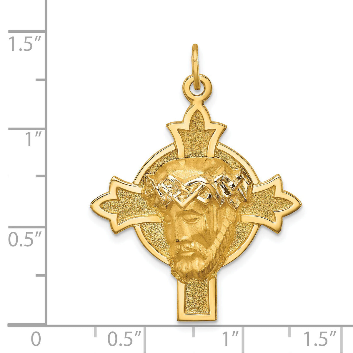 14k Hollow Polished/Satin Medium Jesus Medal Cross-XR1740