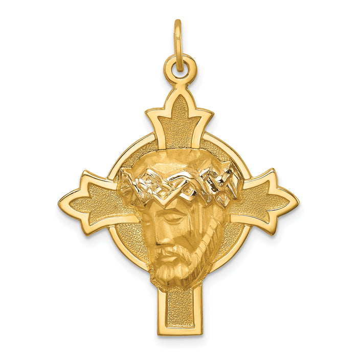14k Hollow Polished/Satin Medium Jesus Medal Cross-XR1740