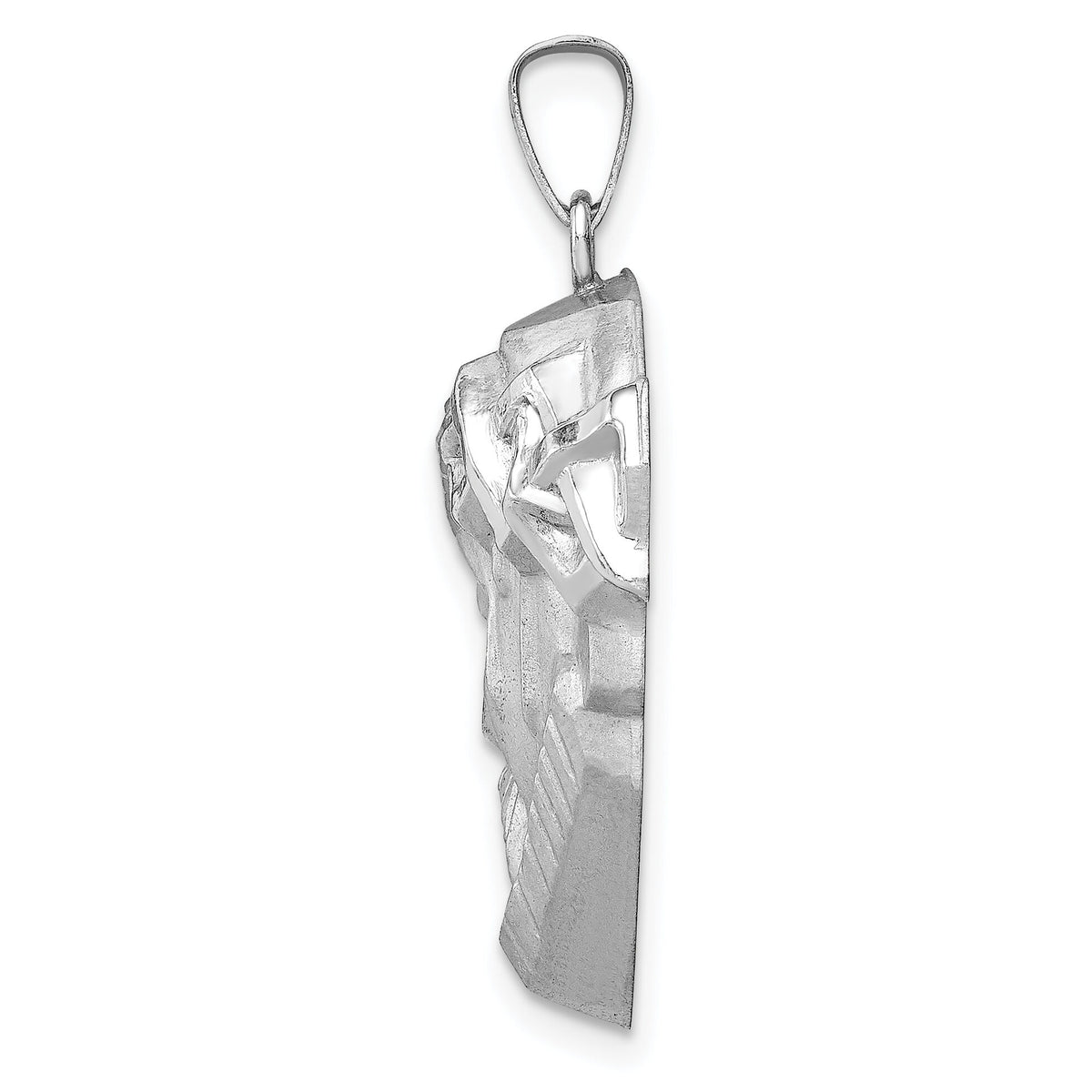 14k White Gold Hollow Polished/Satin Medium Jesus Medal-XR1741