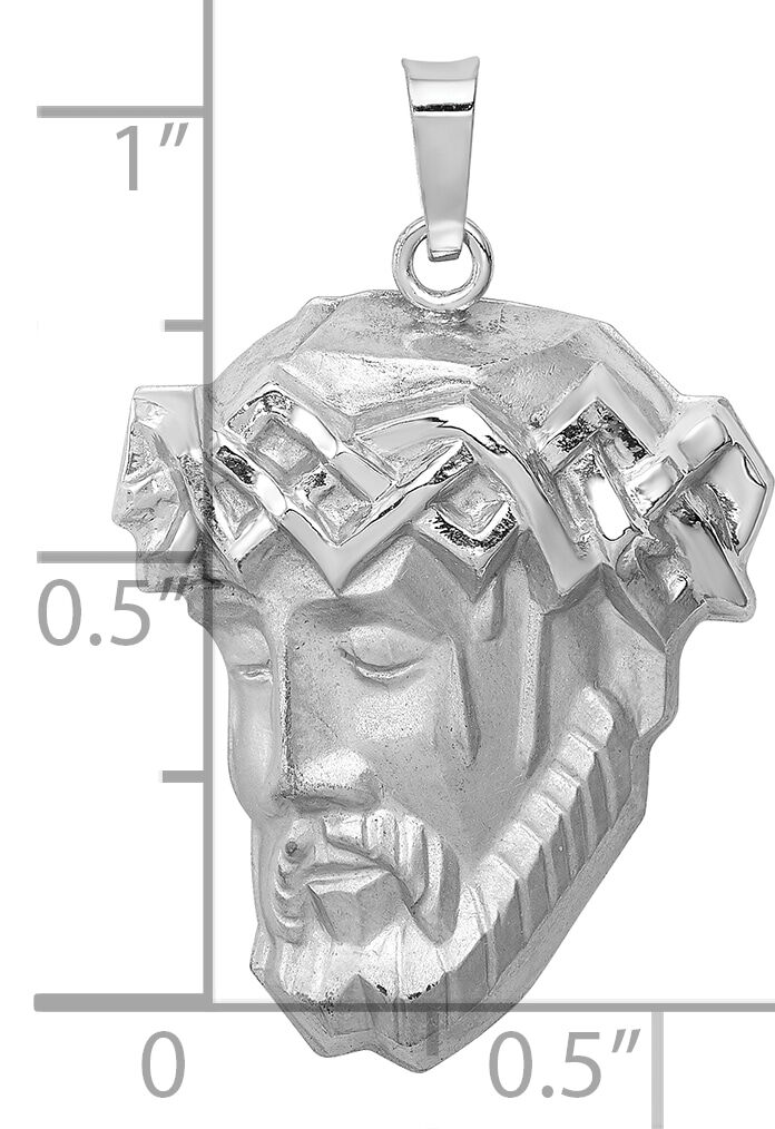 14k White Gold Hollow Polished/Satin Medium Jesus Medal-XR1741