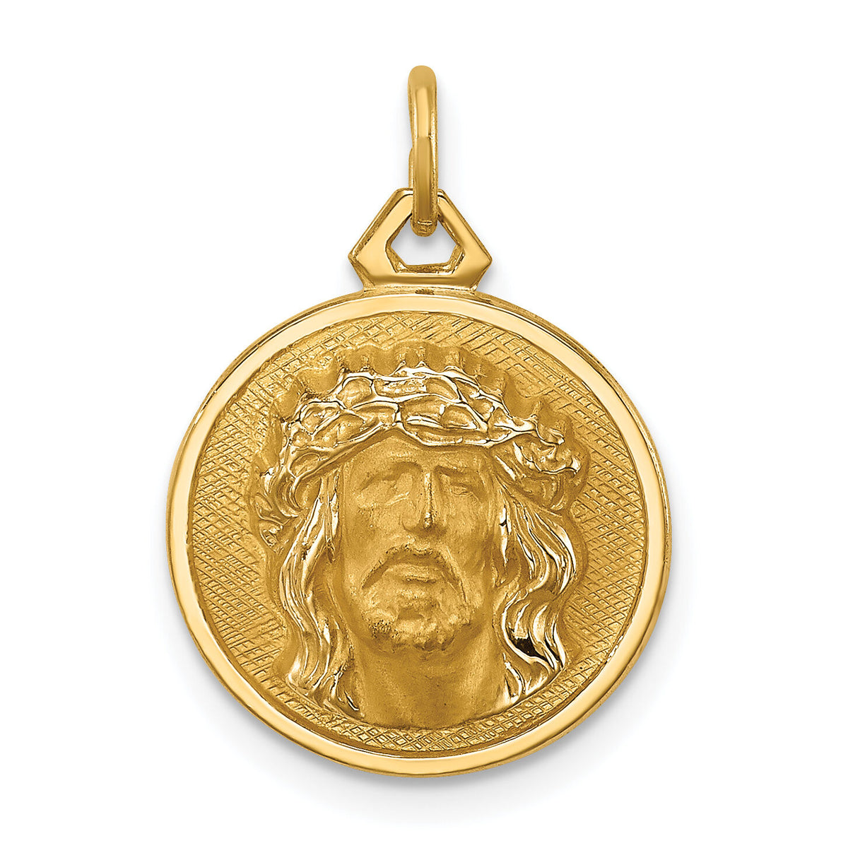 14k Polished/Satin Small Round Jesus Medal-XR1742