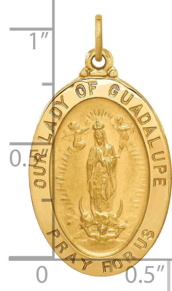 14k Solid Polished/Satin Oval Our Lady of Guadalupe Medal-XR1745