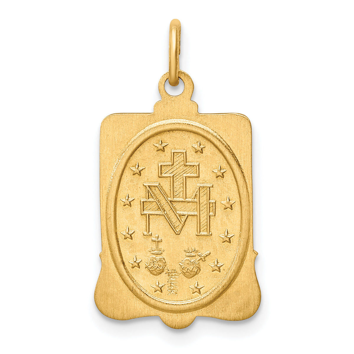 14K Solid Polished/Satin Rectangle Framed Miraculous Medal-XR1746