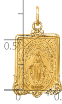 14K Solid Polished/Satin Rectangle Framed Miraculous Medal-XR1746