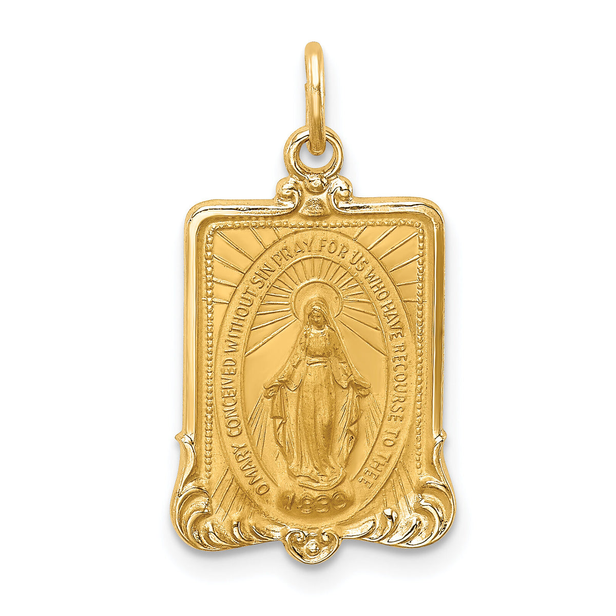 14K Solid Polished/Satin Rectangle Framed Miraculous Medal-XR1746