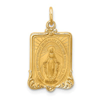14K Solid Polished/Satin Rectangle Framed Miraculous Medal-XR1746