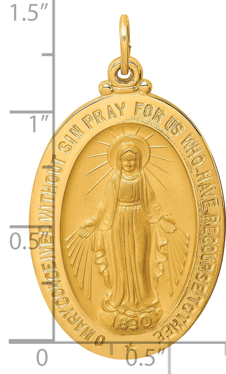 14k Solid Polished/Satin Large Oval Miraculous Medal-XR1747