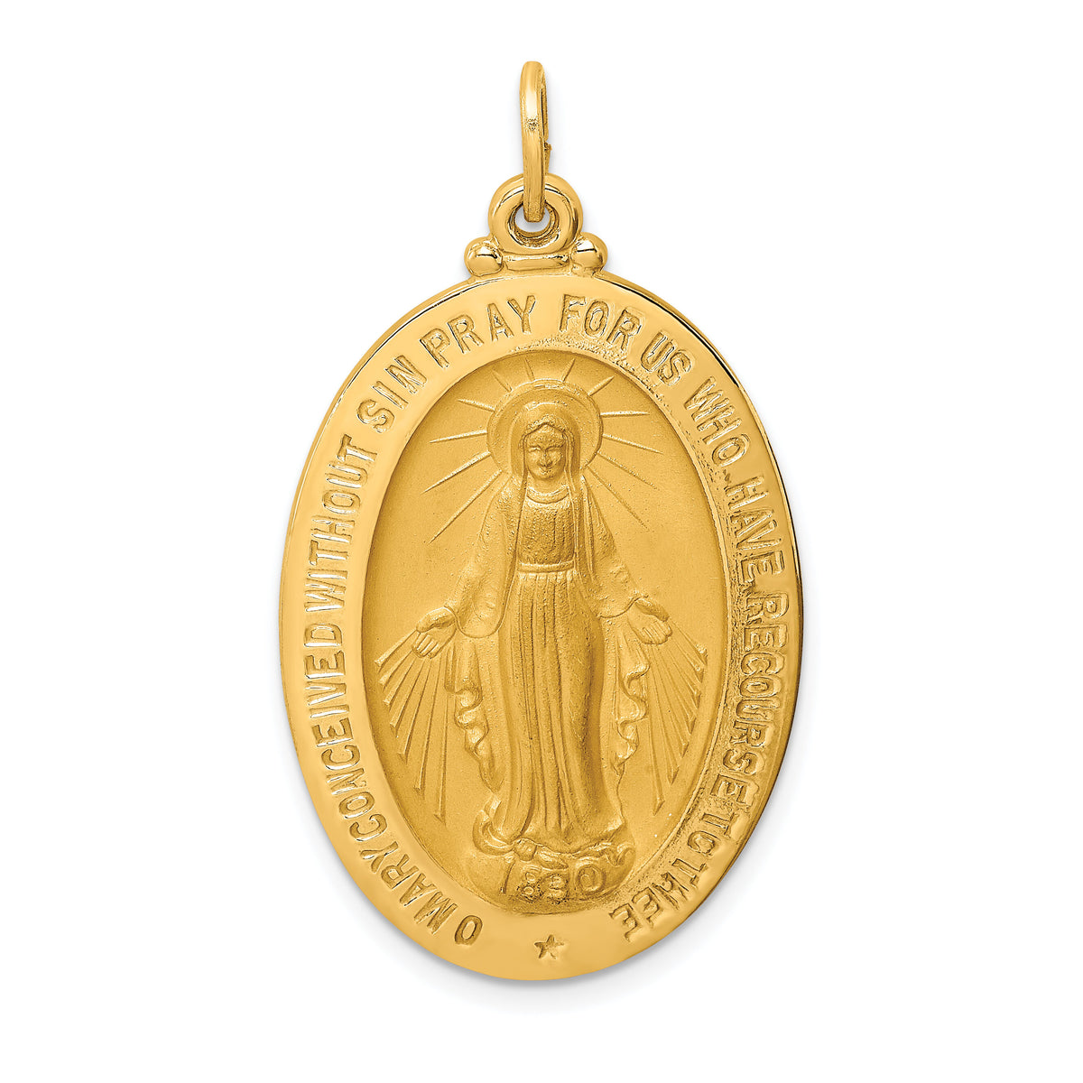 14k Solid Polished/Satin Large Oval Miraculous Medal-XR1747